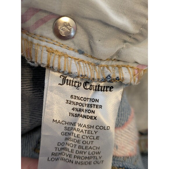 Juicy Couture Pink Logo Cargo Jeans Y2K Wide Leg Raw Hem Size 0/24 Lunita - Picture 8 of 10